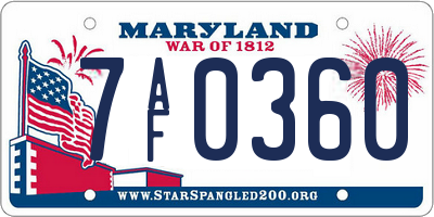 MD license plate 7AF0360