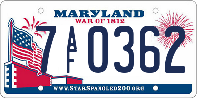 MD license plate 7AF0362