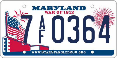 MD license plate 7AF0364