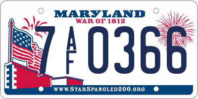 MD license plate 7AF0366