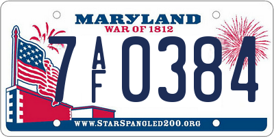 MD license plate 7AF0384