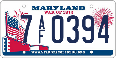 MD license plate 7AF0394