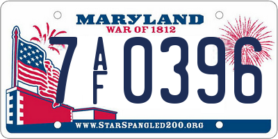 MD license plate 7AF0396