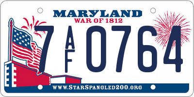 MD license plate 7AF0764