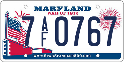 MD license plate 7AF0767