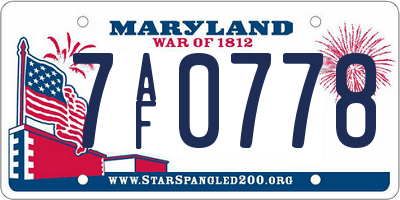 MD license plate 7AF0778