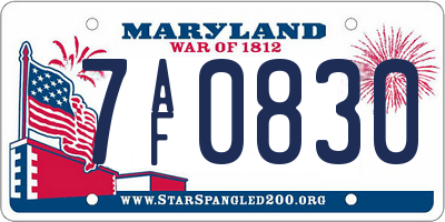 MD license plate 7AF0830