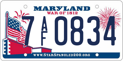 MD license plate 7AF0834