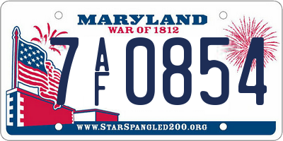 MD license plate 7AF0854