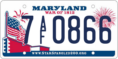 MD license plate 7AF0866