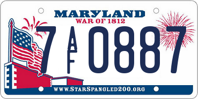 MD license plate 7AF0887