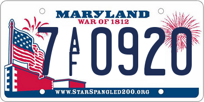 MD license plate 7AF0920