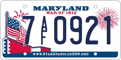 MD license plate 7AF0921