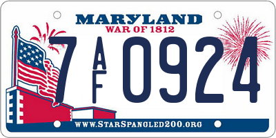 MD license plate 7AF0924