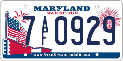MD license plate 7AF0929