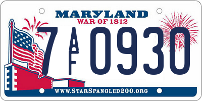 MD license plate 7AF0930