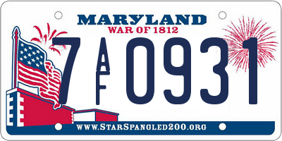 MD license plate 7AF0931
