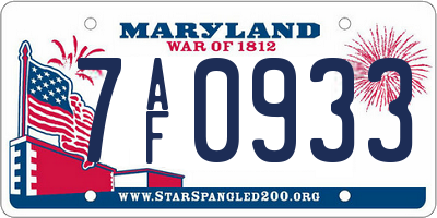 MD license plate 7AF0933