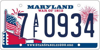 MD license plate 7AF0934