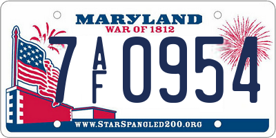 MD license plate 7AF0954