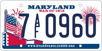 MD license plate 7AF0960