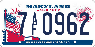 MD license plate 7AF0962