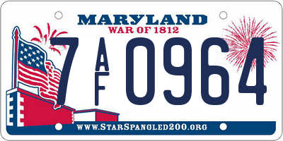 MD license plate 7AF0964