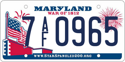 MD license plate 7AF0965
