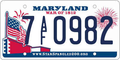 MD license plate 7AF0982