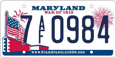 MD license plate 7AF0984