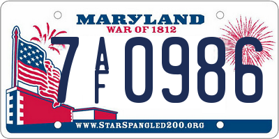 MD license plate 7AF0986