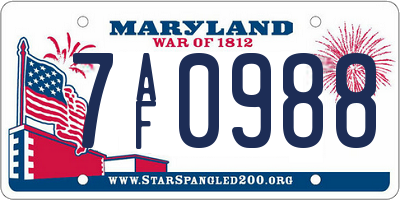 MD license plate 7AF0988