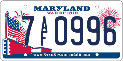 MD license plate 7AF0996