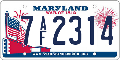 MD license plate 7AF2314