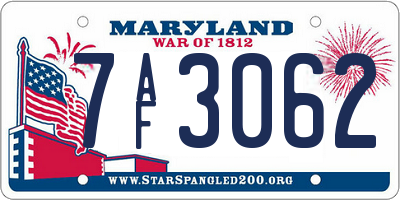 MD license plate 7AF3062