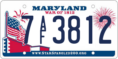 MD license plate 7AF3812
