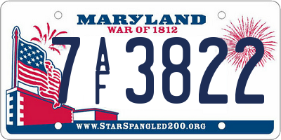MD license plate 7AF3822