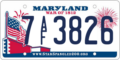 MD license plate 7AF3826