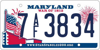 MD license plate 7AF3834