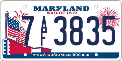 MD license plate 7AF3835