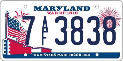 MD license plate 7AF3838