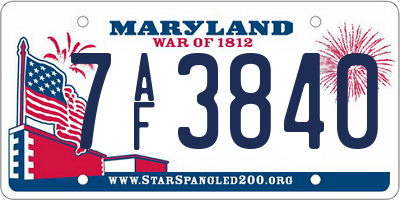 MD license plate 7AF3840