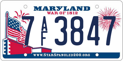 MD license plate 7AF3847