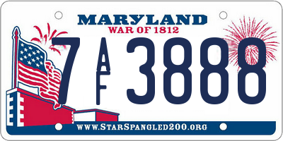 MD license plate 7AF3888