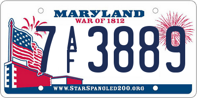 MD license plate 7AF3889