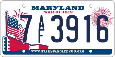 MD license plate 7AF3916
