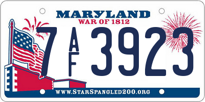 MD license plate 7AF3923