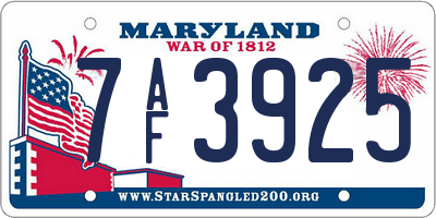 MD license plate 7AF3925