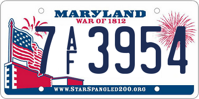 MD license plate 7AF3954