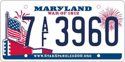MD license plate 7AF3960